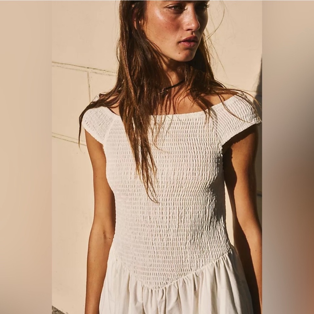 NWT Free People Smocked Ceci Midi Dress White M - Picture 3 of 7